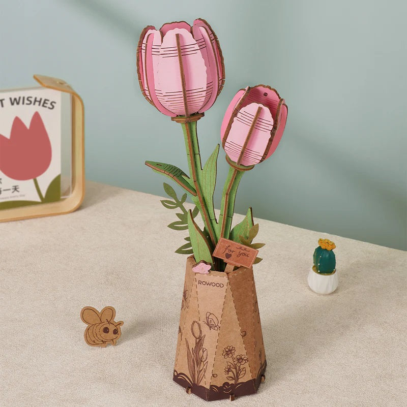 Rowood - Pink Tulip DIY Flower 3D Wooden Puzzle TW082