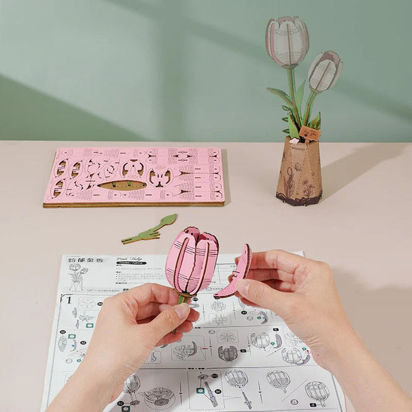 Rowood - Pink Tulip DIY Flower 3D Wooden Puzzle TW082