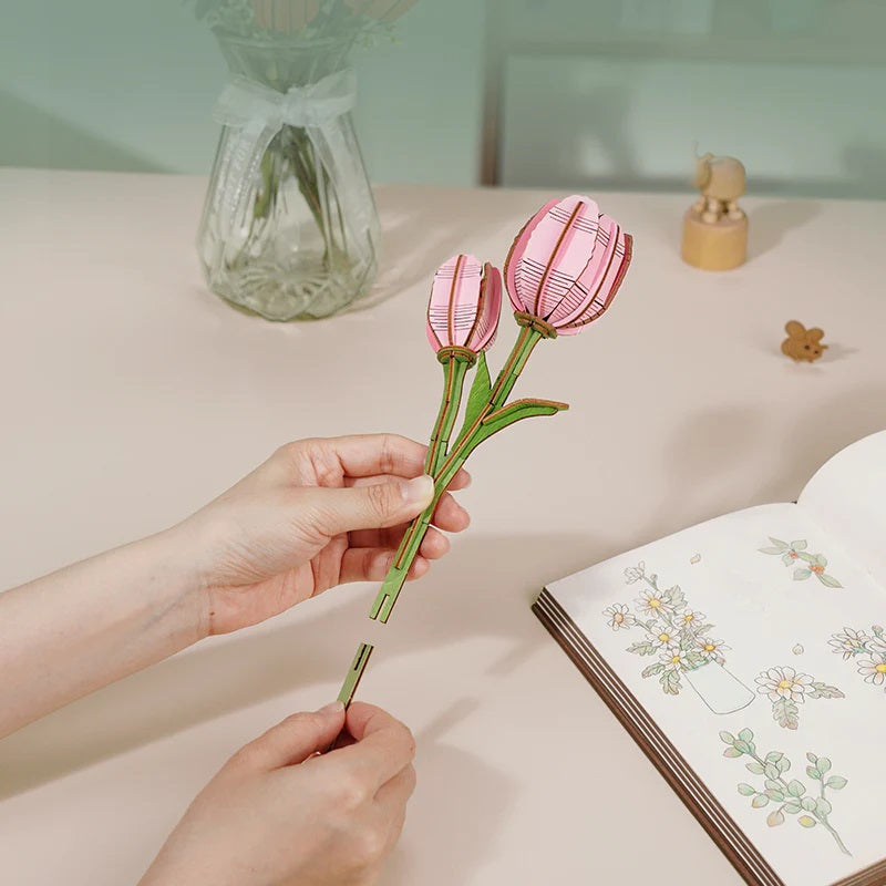 Rowood - Pink Tulip DIY Flower 3D Wooden Puzzle TW082