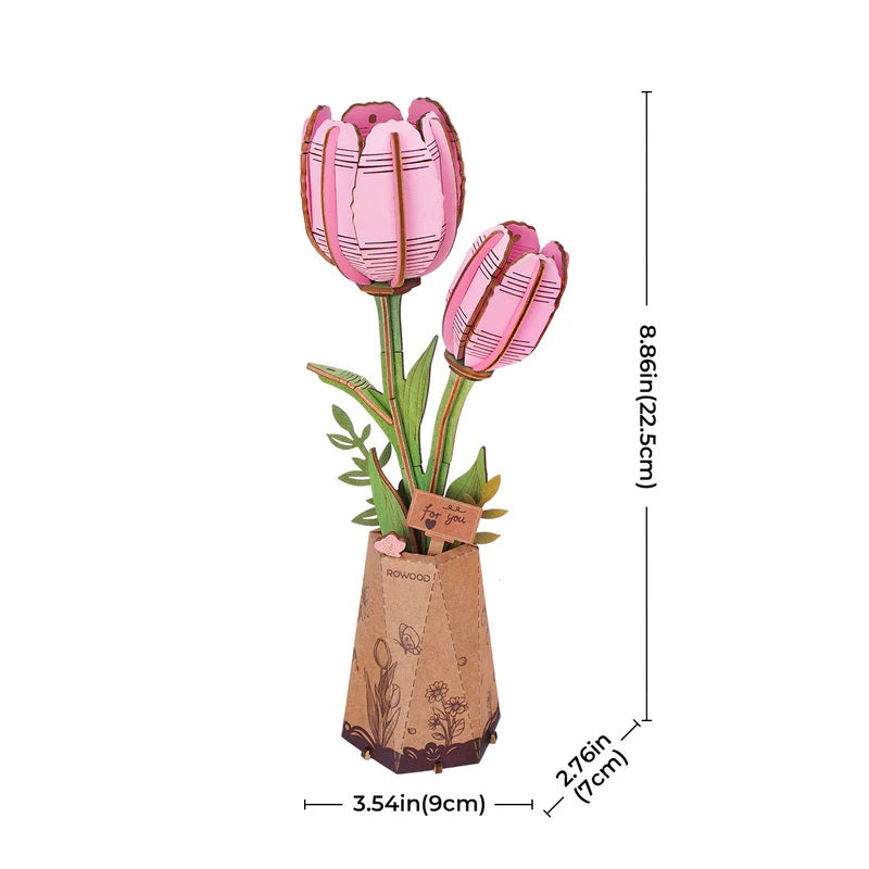 Rowood - Pink Tulip DIY Flower 3D Wooden Puzzle TW082