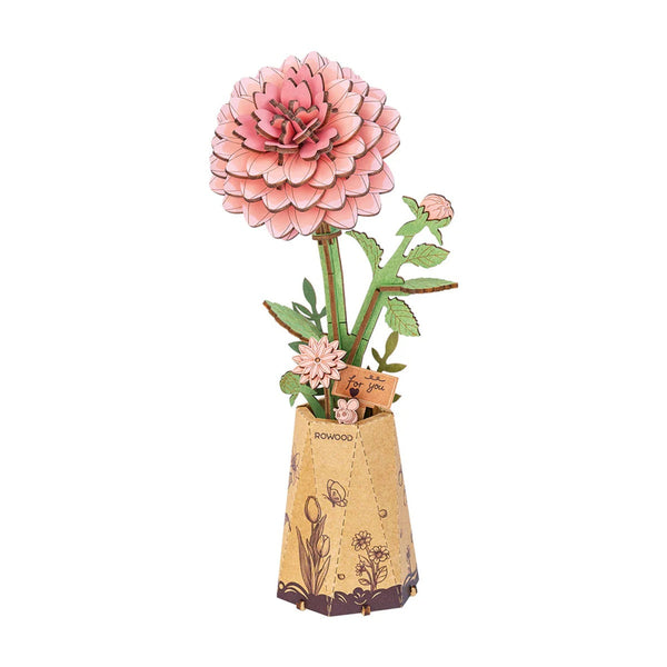 Pink Dahlia DIY Wooden Flower 3D Puzzle