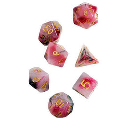 RPG Dice Set (7+1): Pink, Black, Red Marble - Collectors World Toys
