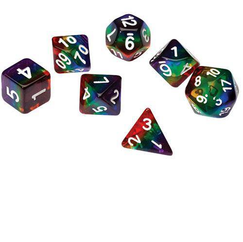 RPG Dice Set (7+1): Rainbow Translucent Resin Hover Image