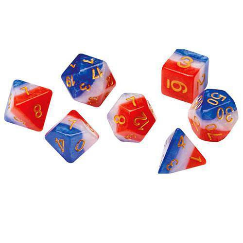 RPG Dice Set (7+1): Red, White, and Blue Semi-Transparent Resin Main image