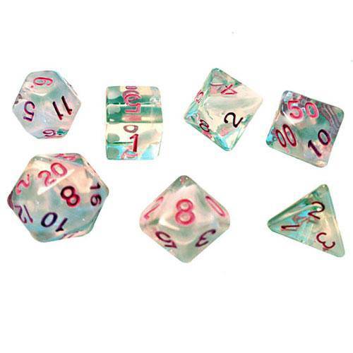 RPG Dice Set (7+1): White Cloud , Pink Ink Hover Image