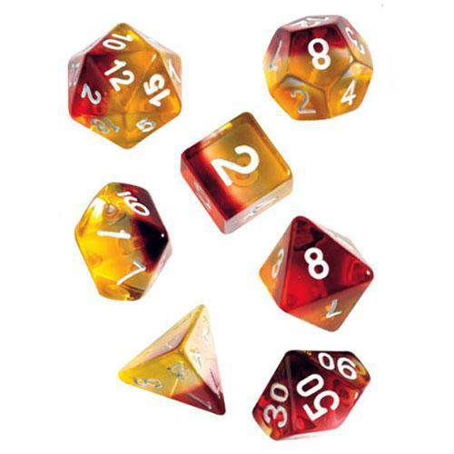 RPG Dice Set (7+1): Yellow, Red Translucent -