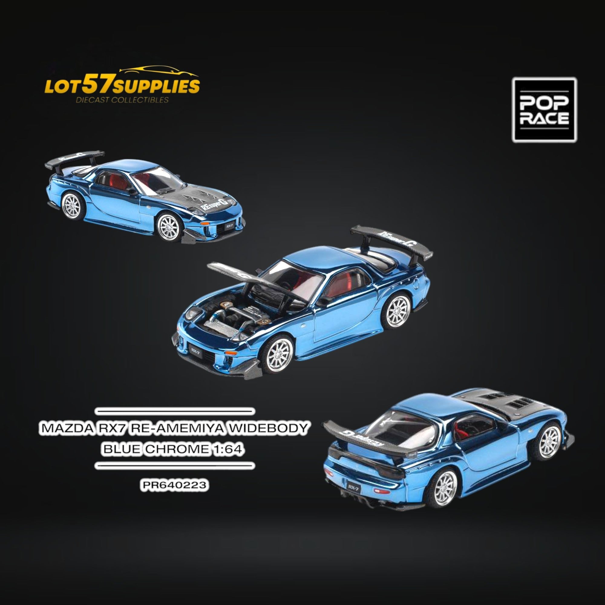 (Pre-Order) Pop Race Mazda RX-7 Re-Amemiya Blue Chrome 1:64