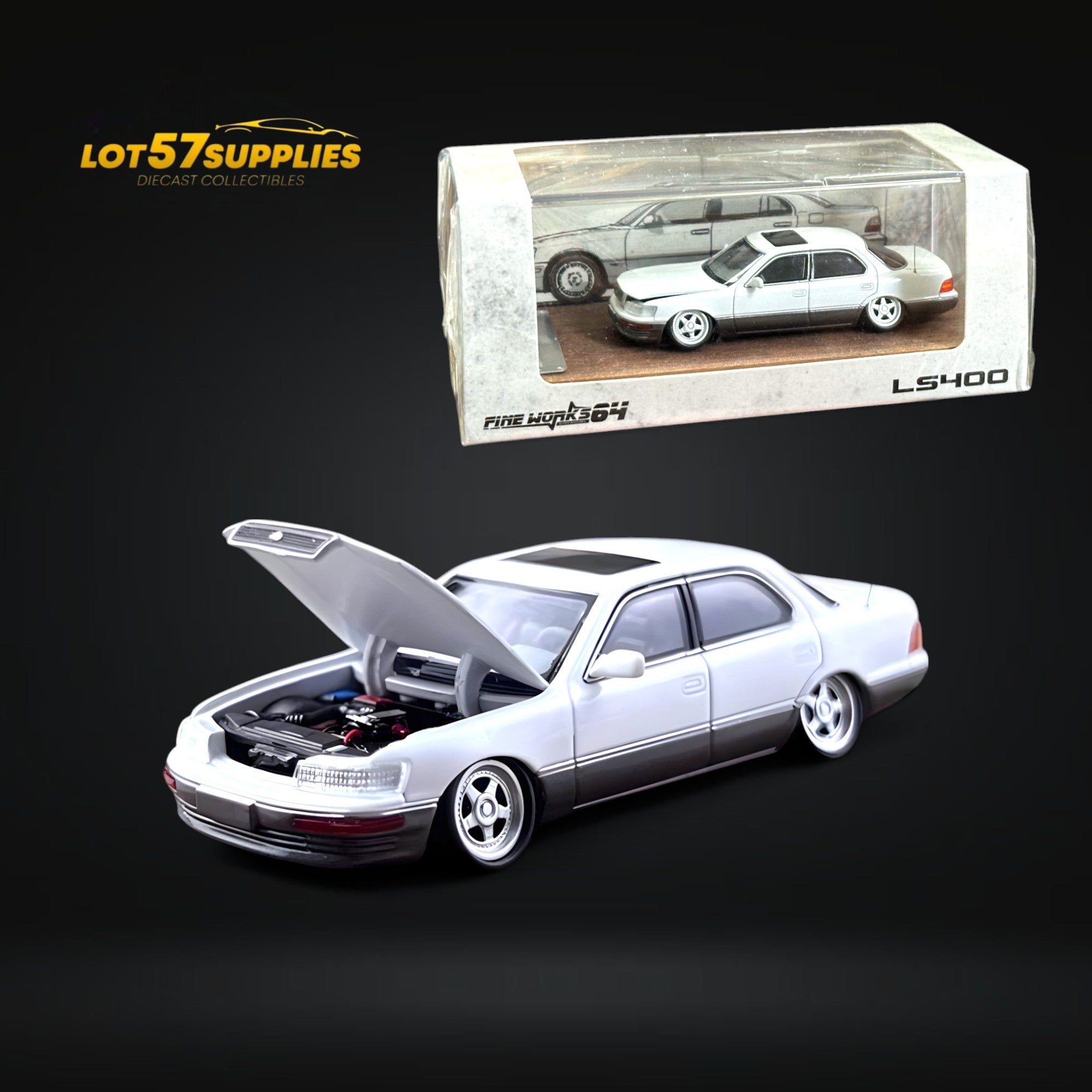 Fine works64 Lexus LS400 - White/Gray Double Stanced 1:64 Main image