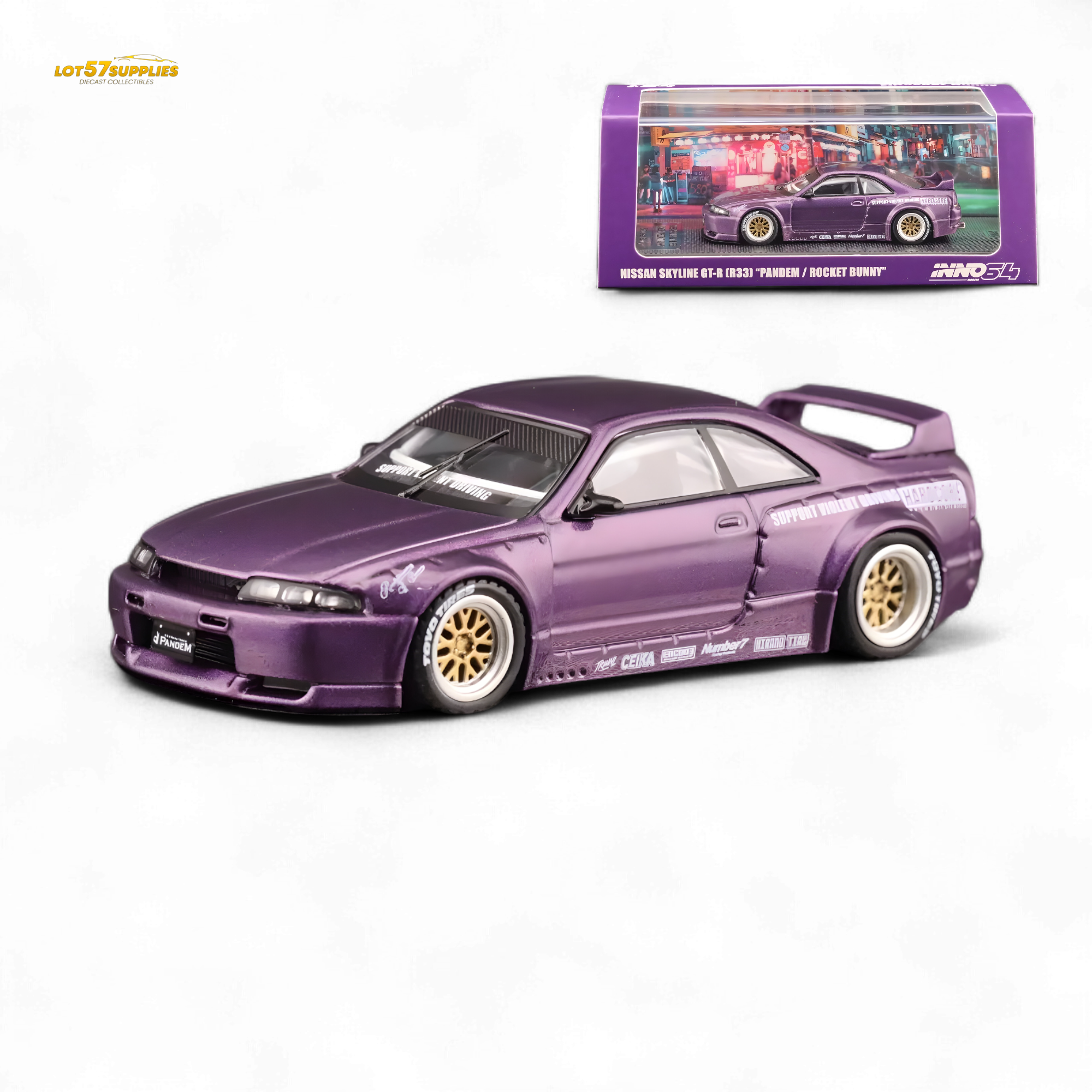 Inno64 NISSAN SKYLINE GT-R (R33) "PANDEM ROCKET BUNNY" Purple 1:64 Main image