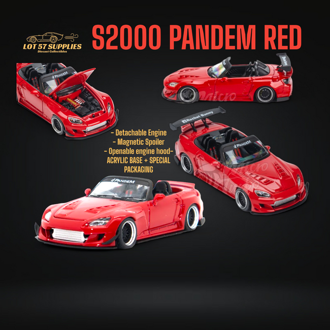 Microturbo Honda S2000 Roadster Pandem Rocket Bunny Aero Kit in Red 1:64 - Collectors World Toys Hover Image