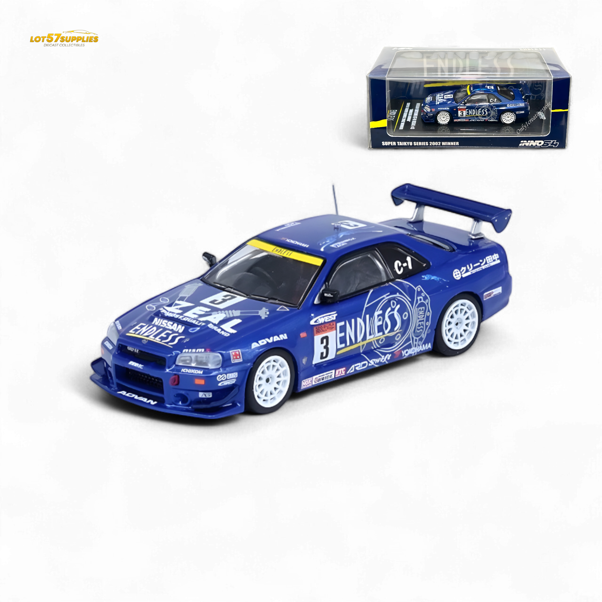 Inno64 NISSAN SKYLINE GT-R (R34) #3 "ENDLESS ADVAN"  Super Taikyu Series 2002 Winner 1:64 - Collectors World Toys Main image