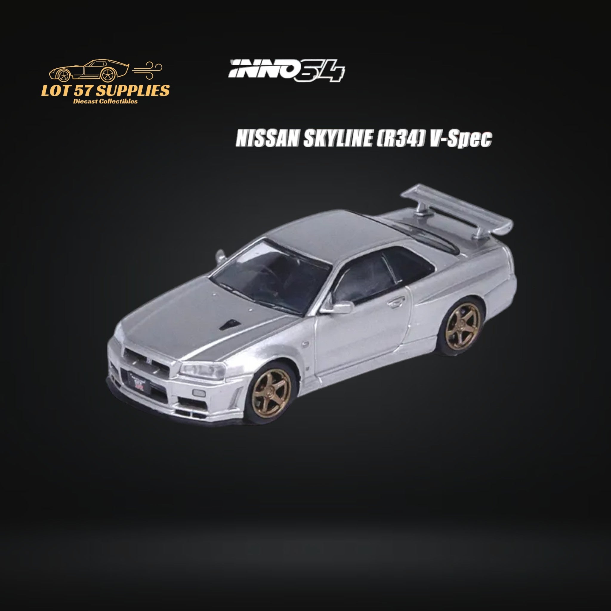 Inno64 NISSAN SKYLINE GT-R (R34) V-SPEC II SILVER 1:64 IN64-R34VS-SIL Main image