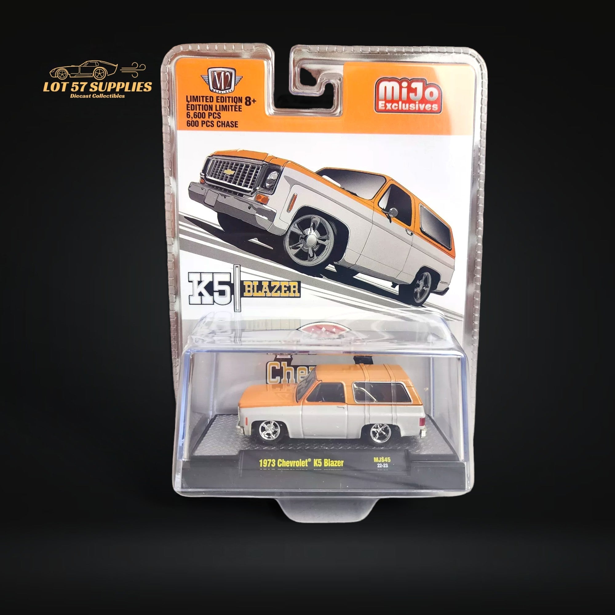 M2 Machines 1973 Chevrolet K5 Blazer With Removeable Hardtop - Orange/White 1:64 Main image