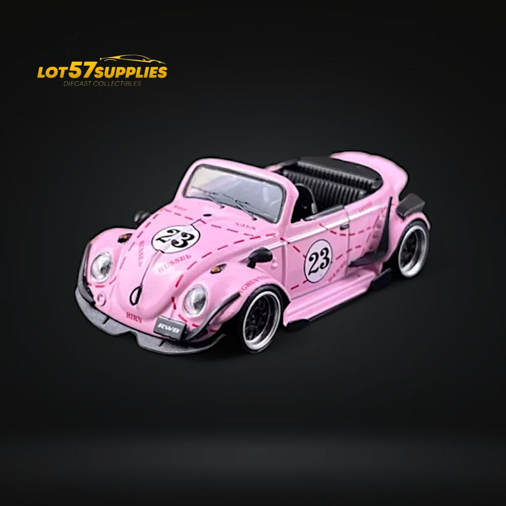 HKM Model VW Beetle Convertible Cabriolet Pink Pig Livery 1:64 Limited to 599 Pcs - Collectors World Toys