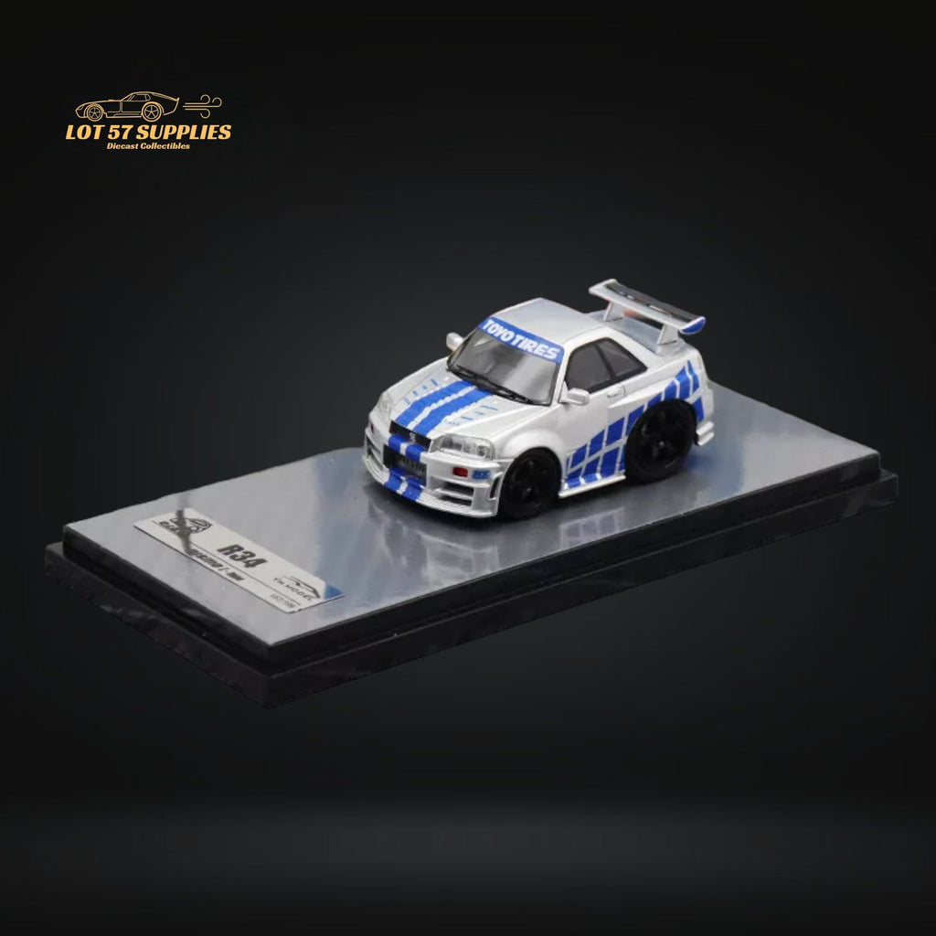 YM model X QCAR Skyline R34 Silver Blue F&F Livery Resin 1:64 - Collectors World Toys