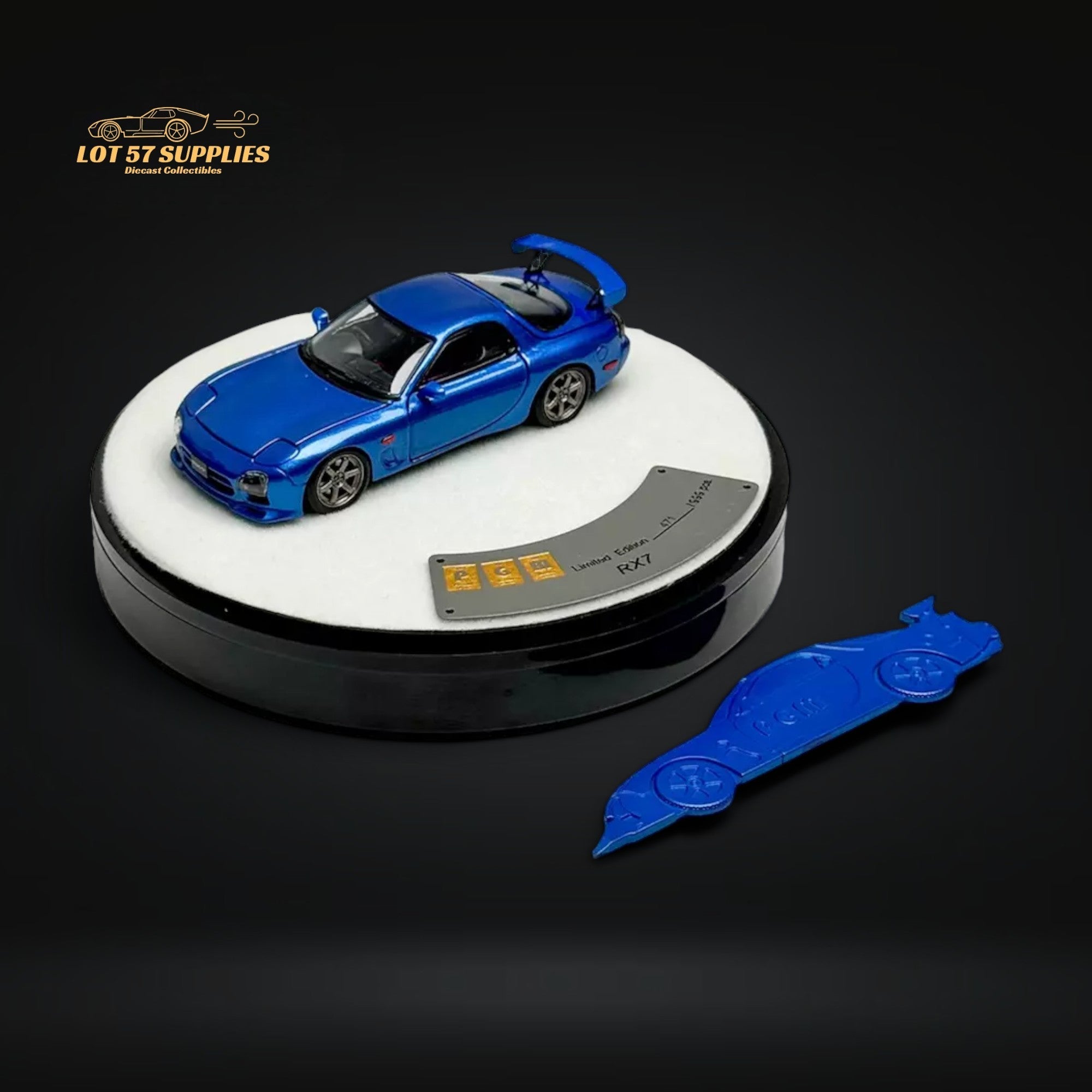 PGM Mazda RX-7 FD3S Metallic Blue Fully Openeable Luxury Base 1:64 - Collectors World Toys