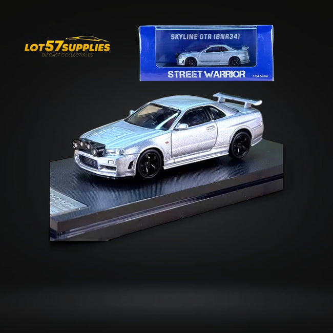 Street Weapon Nissan (R34) GT-R in Silver Snow Drift 1:64 - Collectors World Toys Hover Image