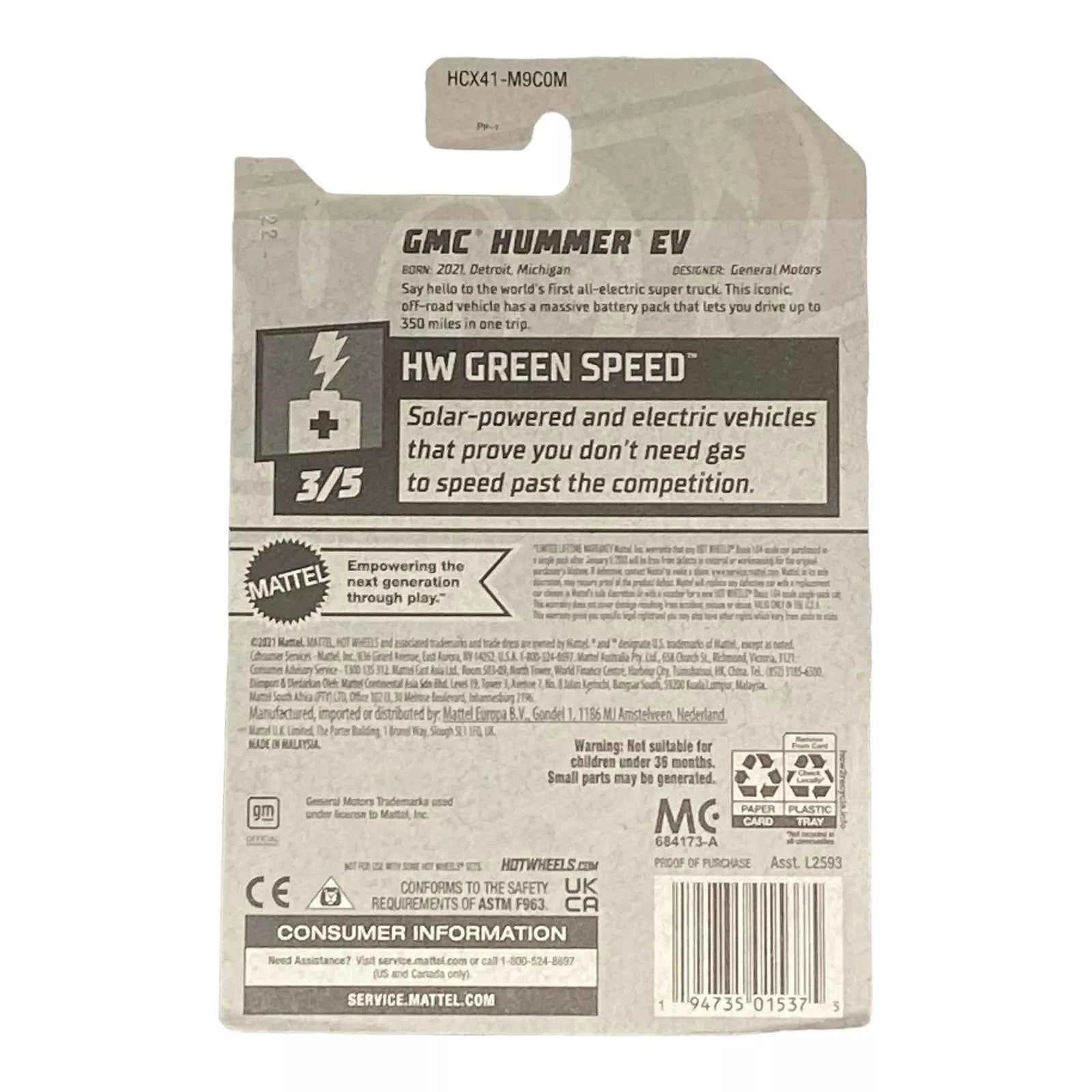 Hot Wheels GMC Hummer EV - Green Speed Series 3/5 -