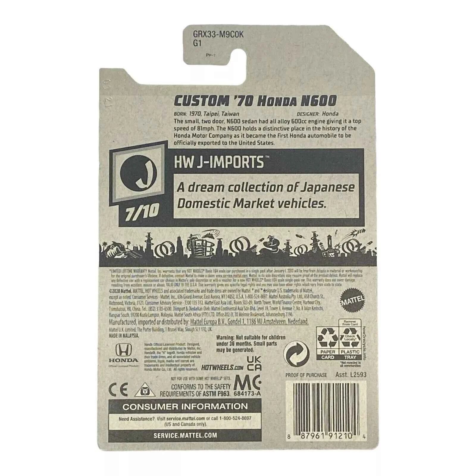 Hot Wheels Custom '70 Honda N600 - J-Imports Series 7/10 -