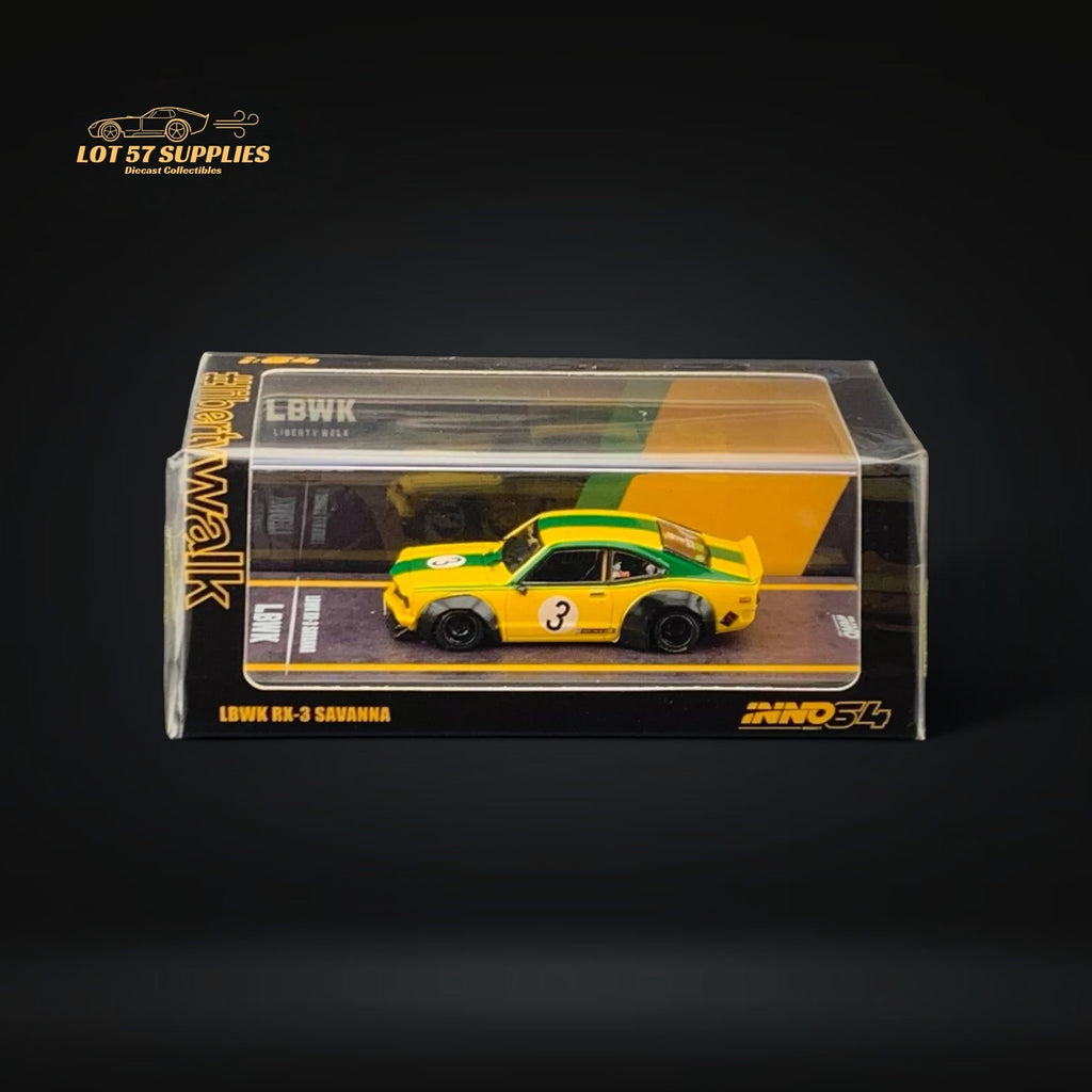 Inno64 Mazda RX-3 Savanna LBWK Yellow Green #3 1:64 IN64-LBWKRX3-01 - Collectors World Toys