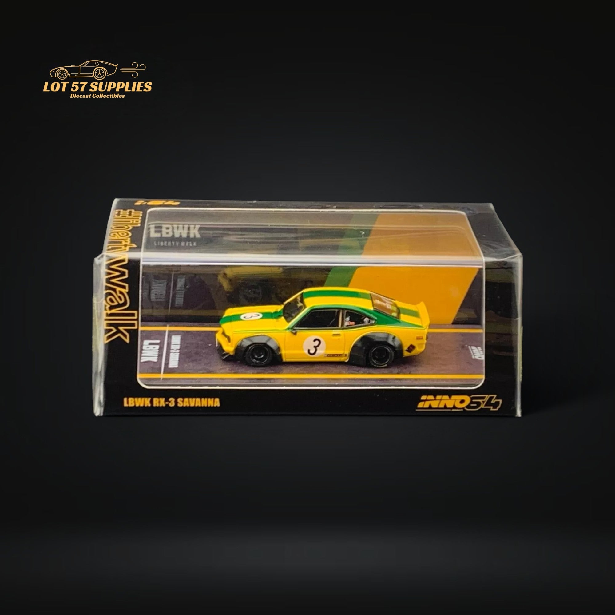 Inno64 Mazda RX-3 Savanna LBWK Yellow Green #3 1:64 IN64-LBWKRX3-01 - Collectors World Toys