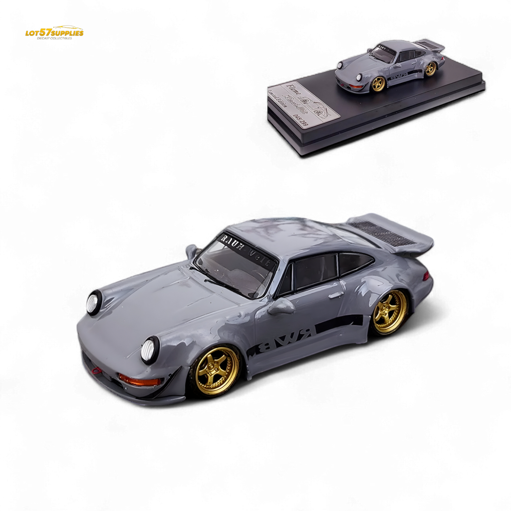 Flame Porsche 964 RWB Whale Tale in Cement Gray 1:64 - Collectors World Toys
