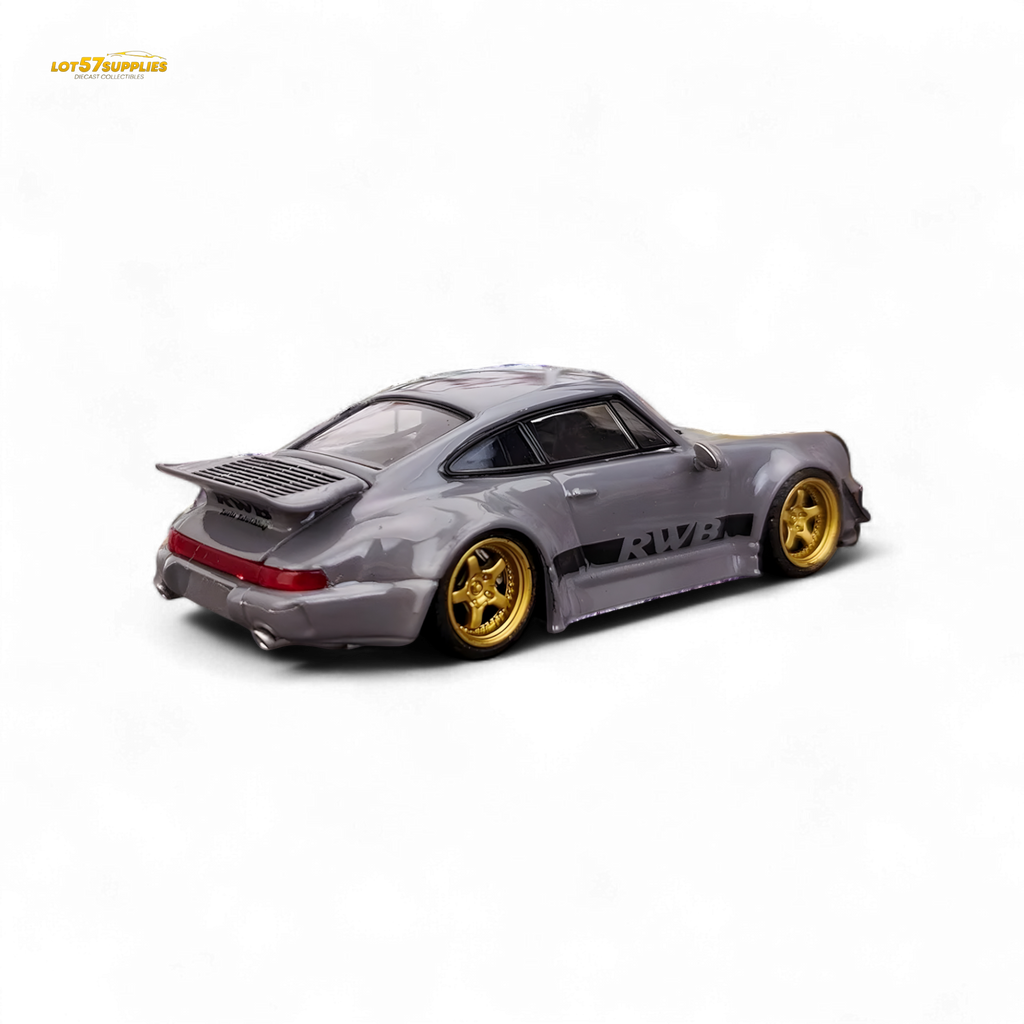 Flame Porsche 964 RWB Whale Tale in Cement Gray 1:64 - Collectors World Toys