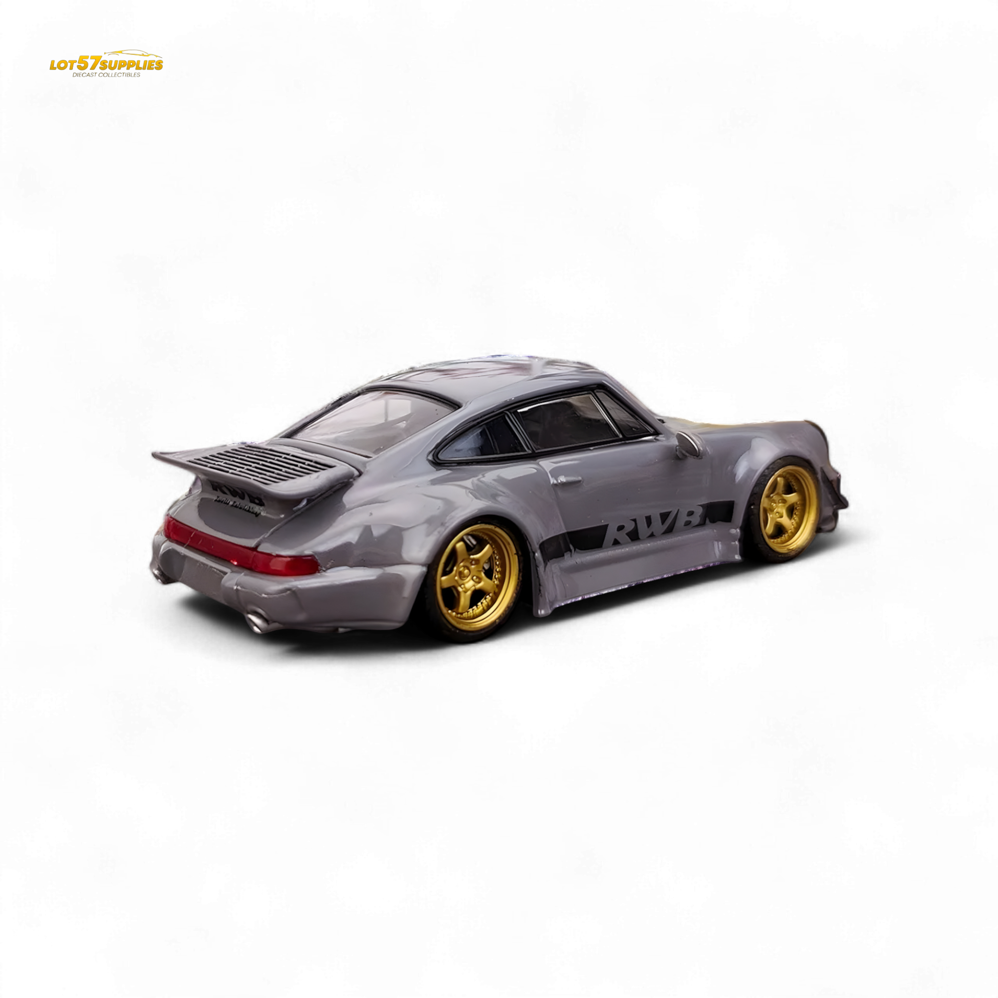 Flame Porsche 964 RWB Whale Tale in Cement Gray 1:64 - Collectors World Toys