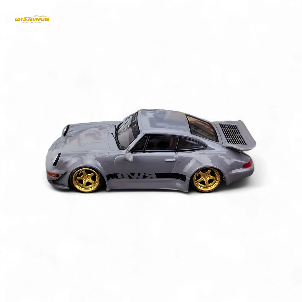 Flame Porsche 964 RWB Whale Tale in Cement Gray 1:64 - Collectors World Toys