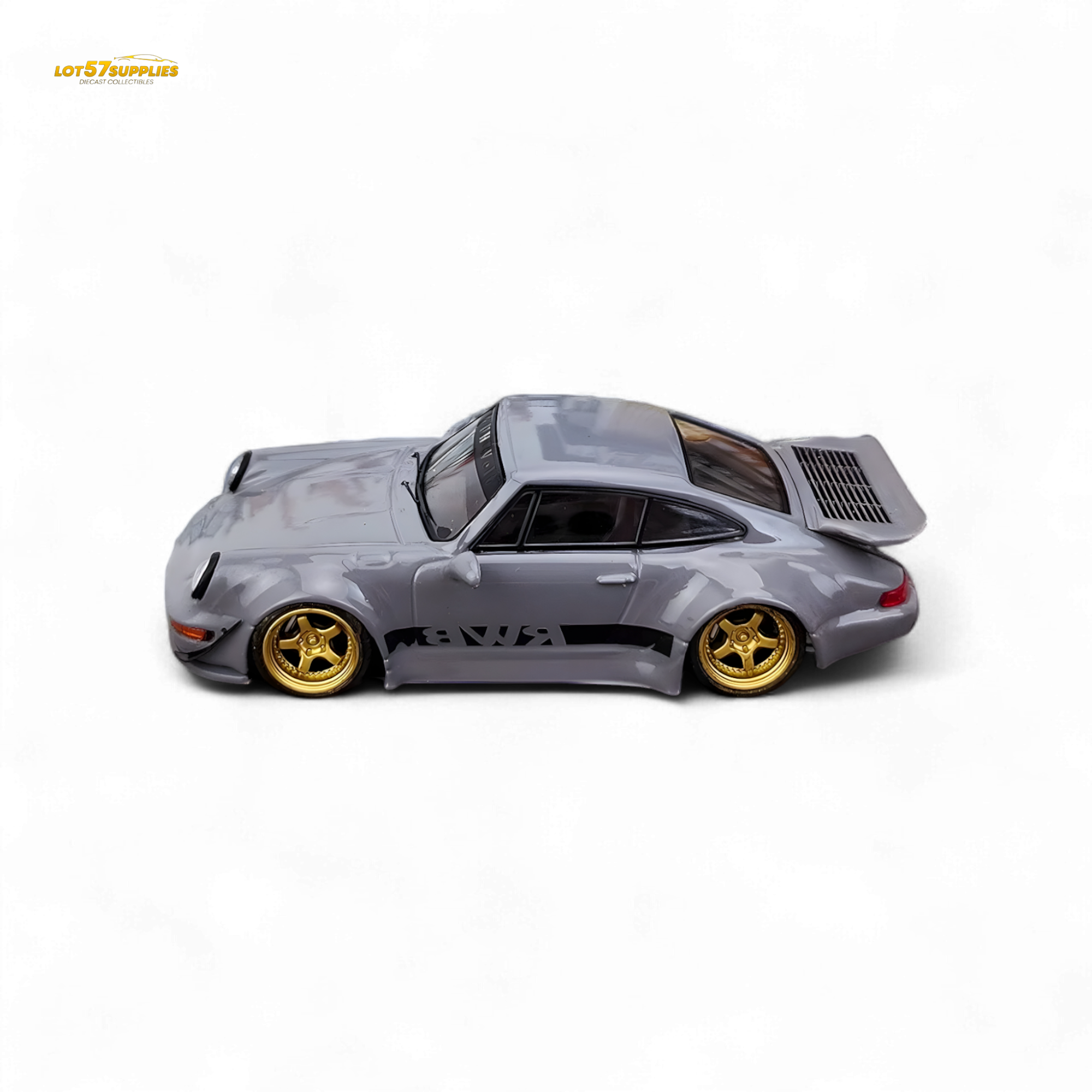Flame Porsche 964 RWB Whale Tale in Cement Gray 1:64 - Collectors World Toys
