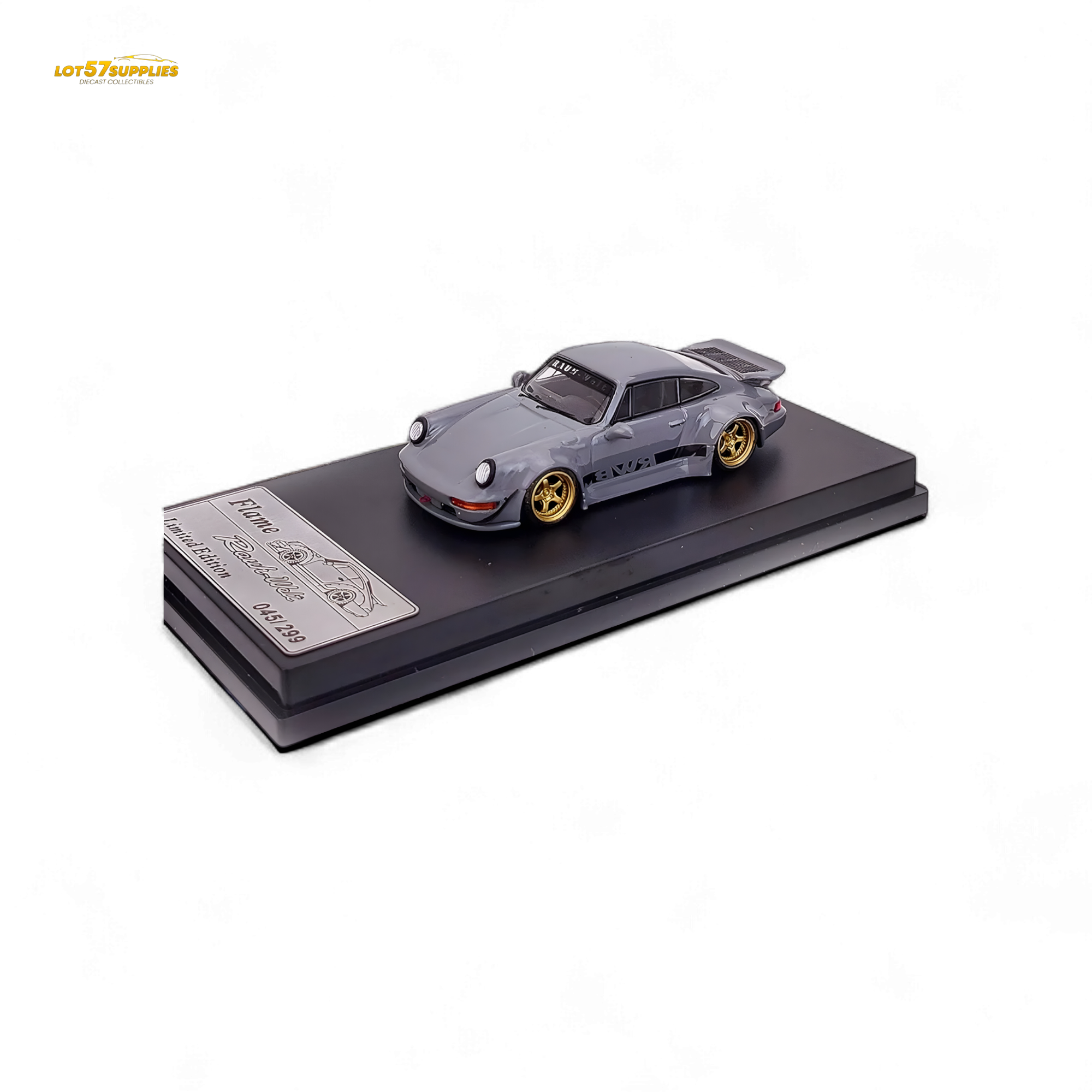 Flame Porsche 964 RWB Whale Tale in Cement Gray 1:64 - Collectors World Toys