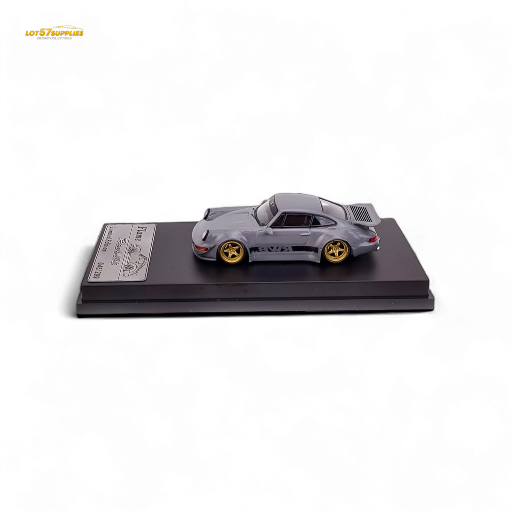 Flame Porsche 964 RWB Whale Tale in Cement Gray 1:64 - Collectors World Toys