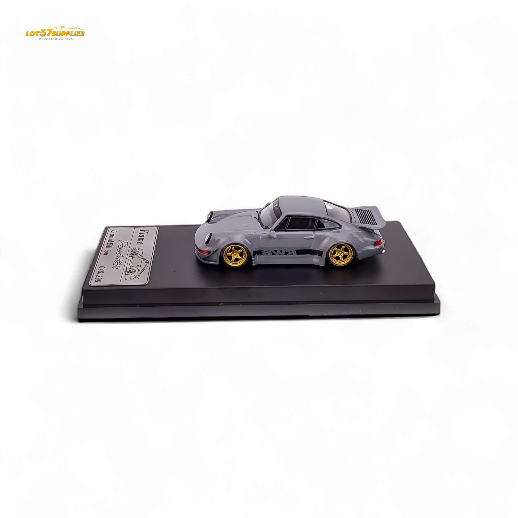 Flame Porsche 964 RWB Whale Tale in Cement Gray 1:64 - Collectors World Toys