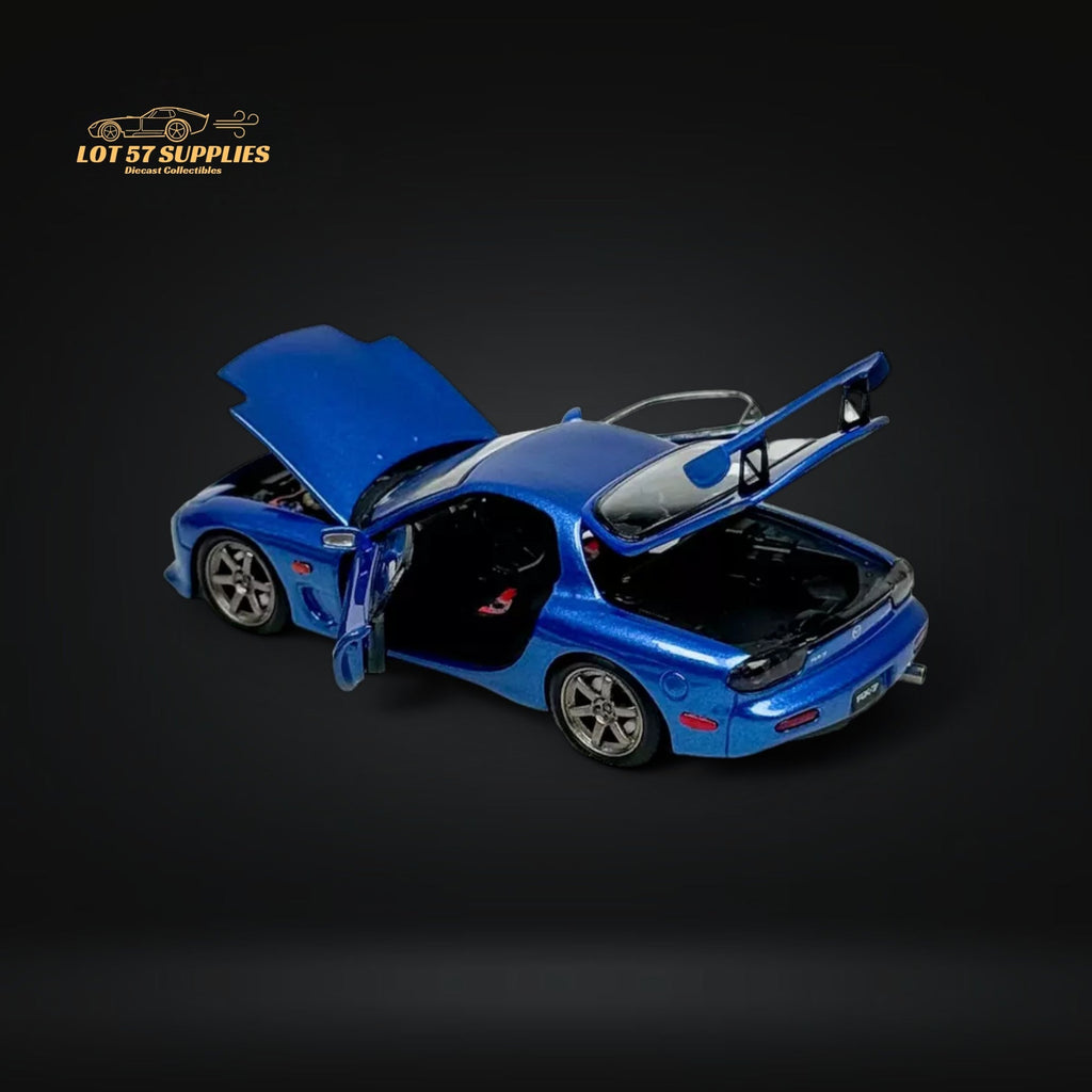 PGM Mazda RX-7 FD3S Metallic Blue Fully Openeable Luxury Base 1:64 - Collectors World Toys