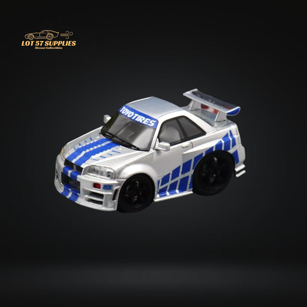 YM model X QCAR Skyline R34 Silver Blue F&F Livery Resin 1:64 - Collectors World Toys