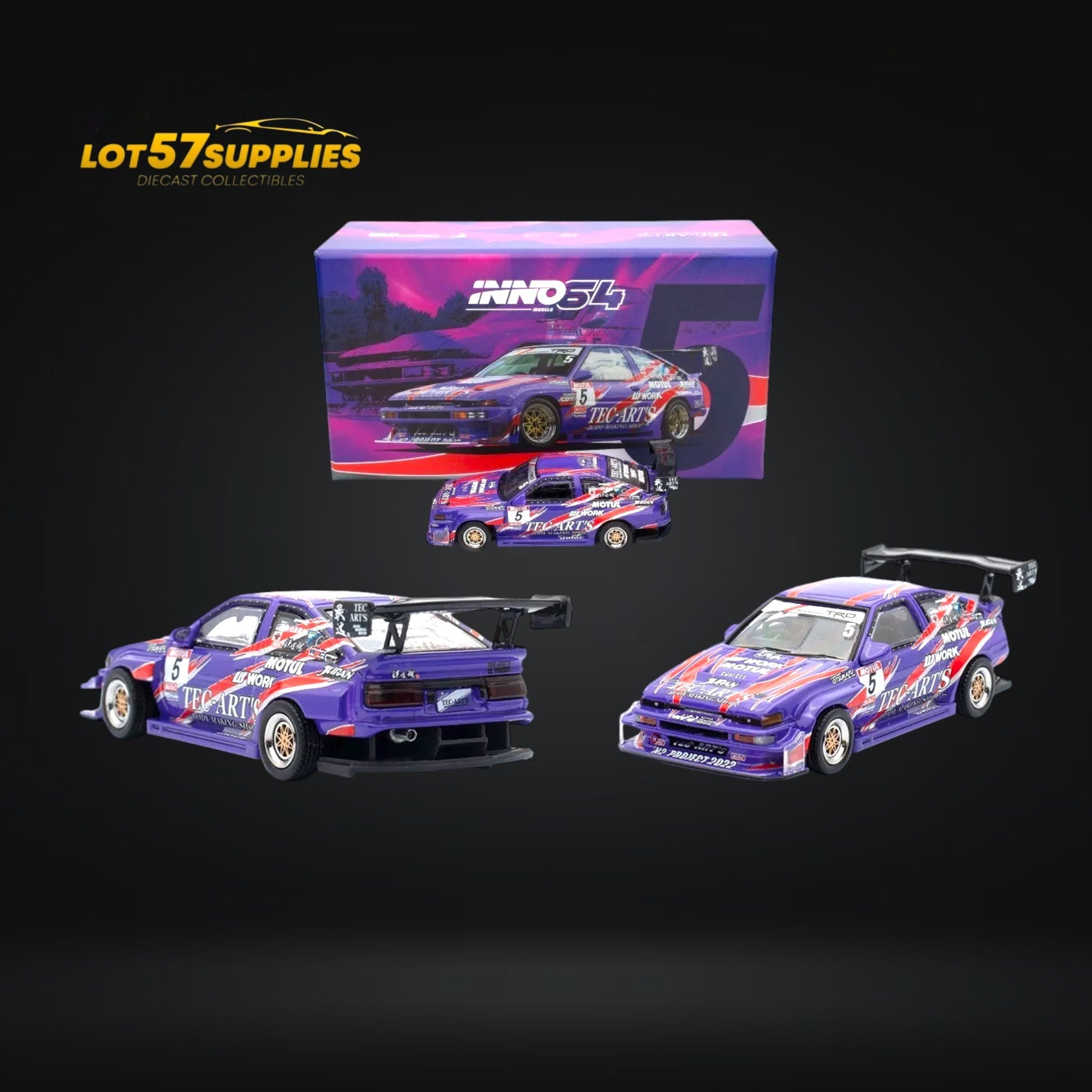 Inno64 Toyota Sprinter Trueno AE86 TEC-ARTS in Purple 1:64 IN64-AE86N2-TECART Main image