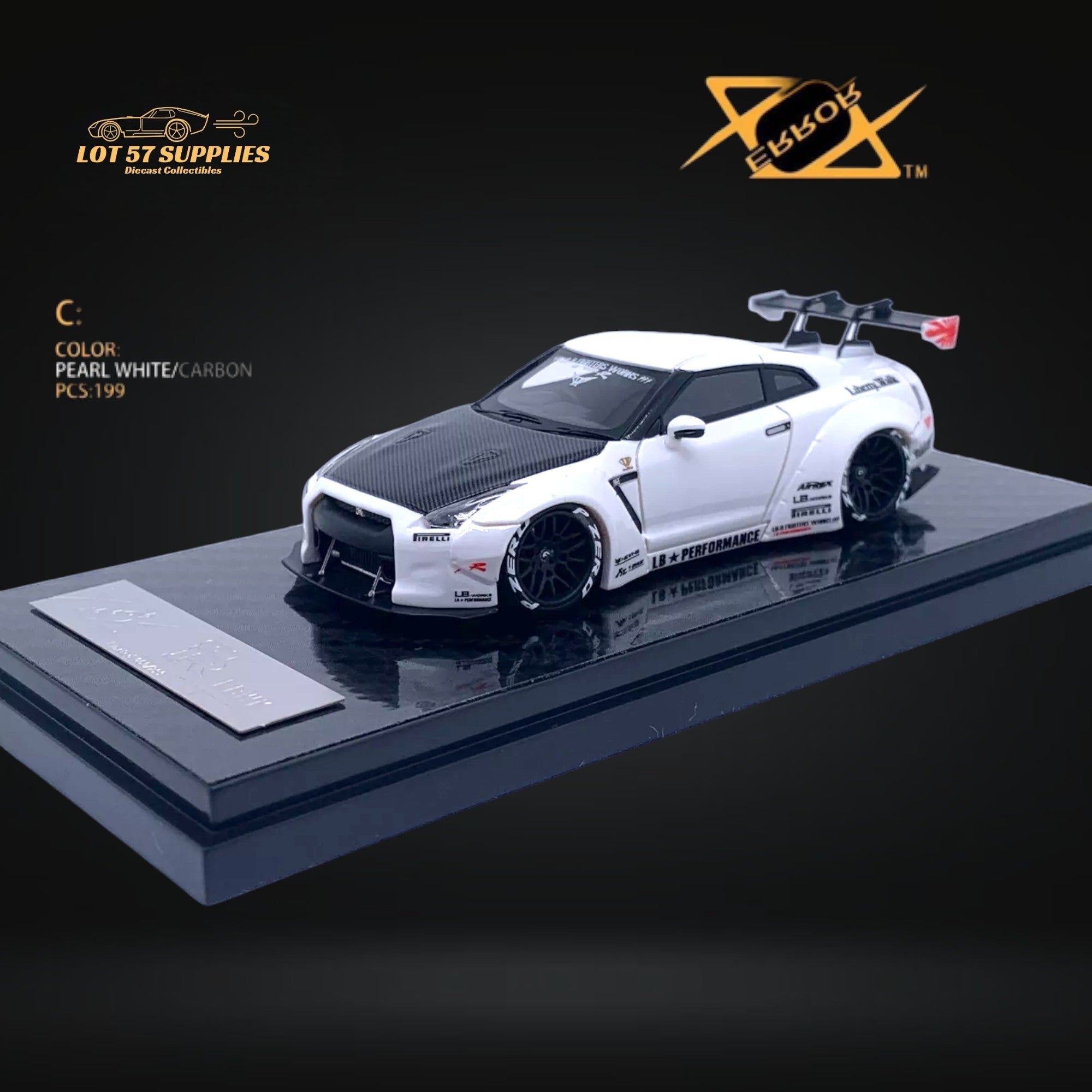 Error404 LB-Works Skyline GT-R R35 Pearl White Carbon Hood 1:64 Main image