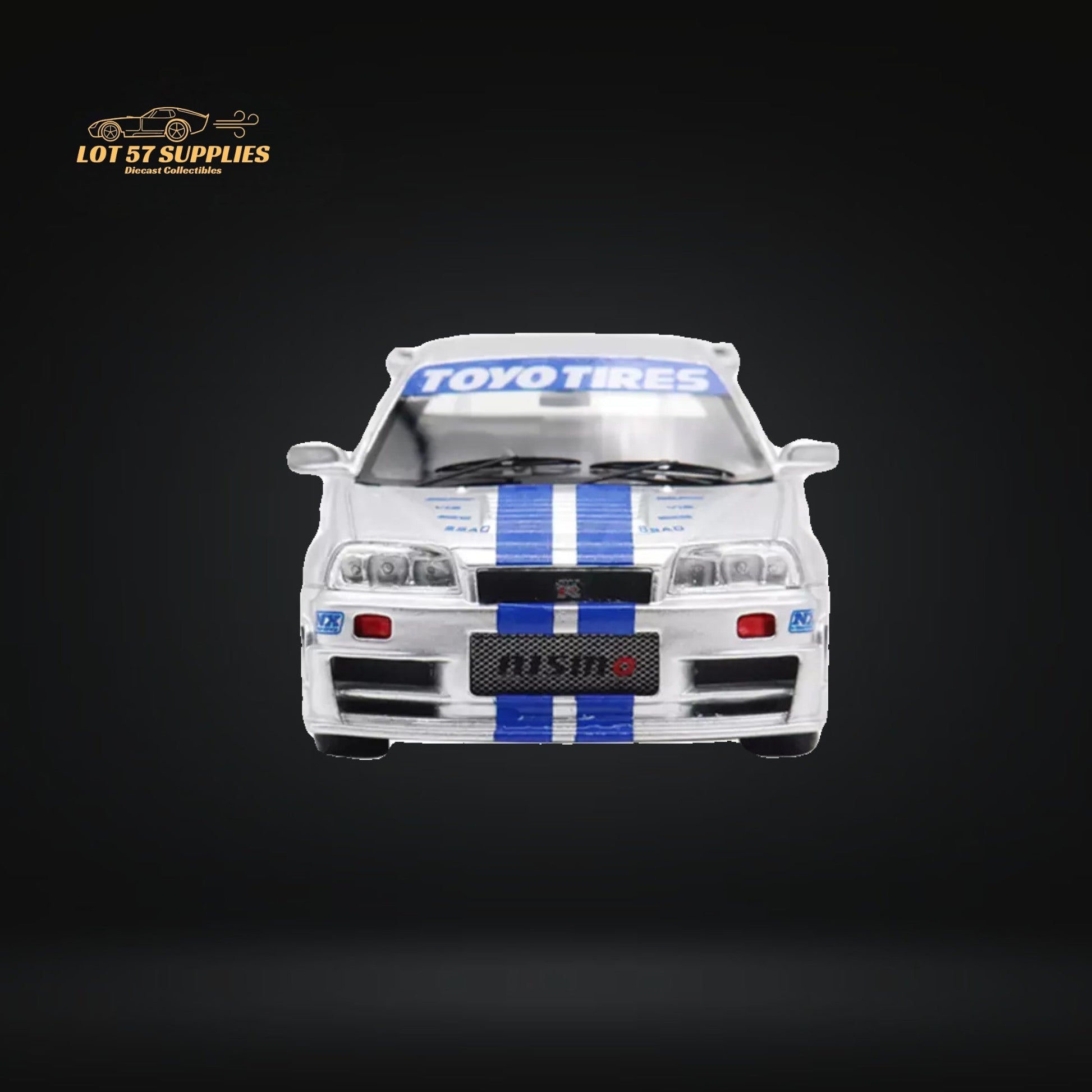 YM model X QCAR Skyline R34 Silver Blue F&F Livery Resin 1:64