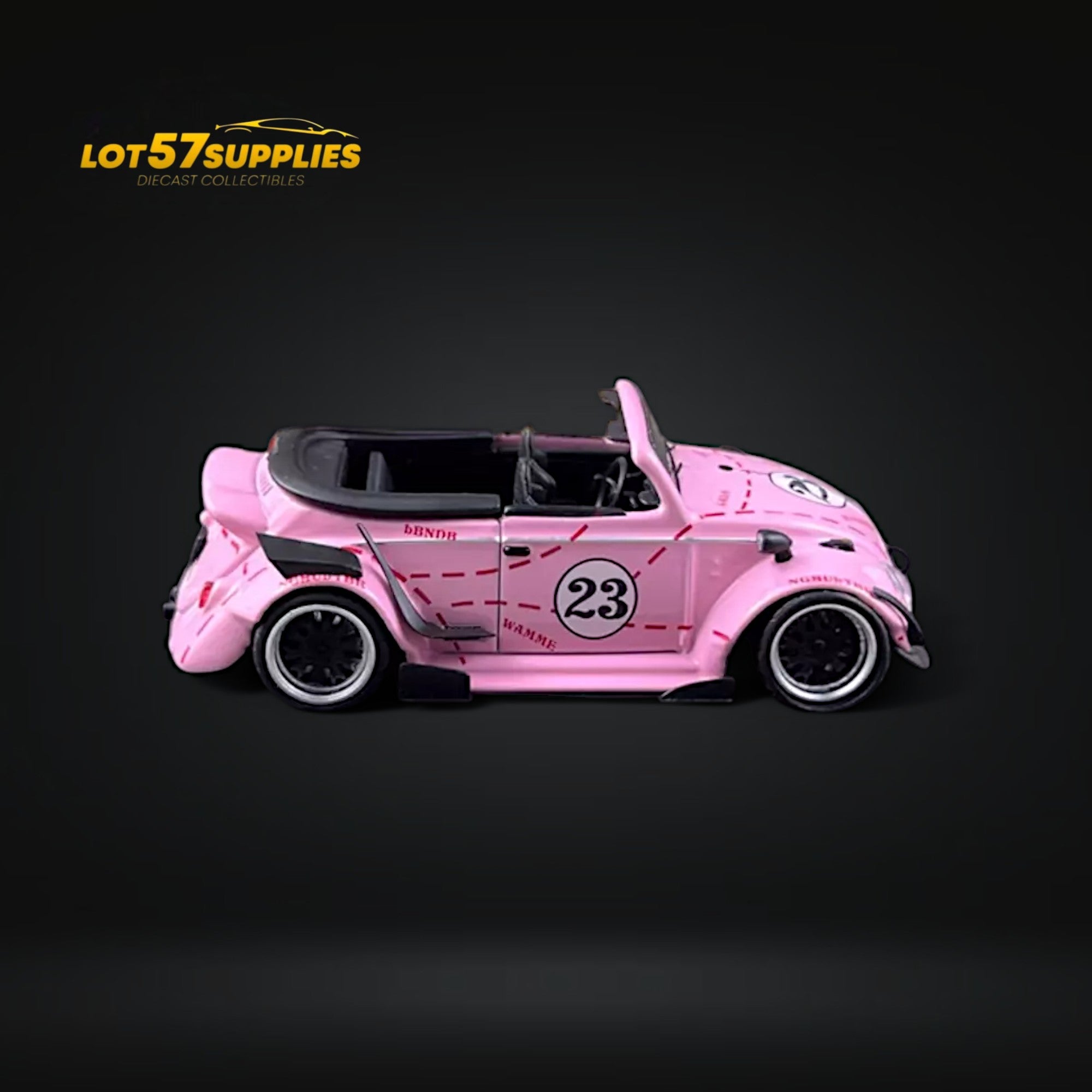 HKM Model VW Beetle Convertible Cabriolet Pink Pig Livery 1:64 Limited to 599 Pcs - Collectors World Toys