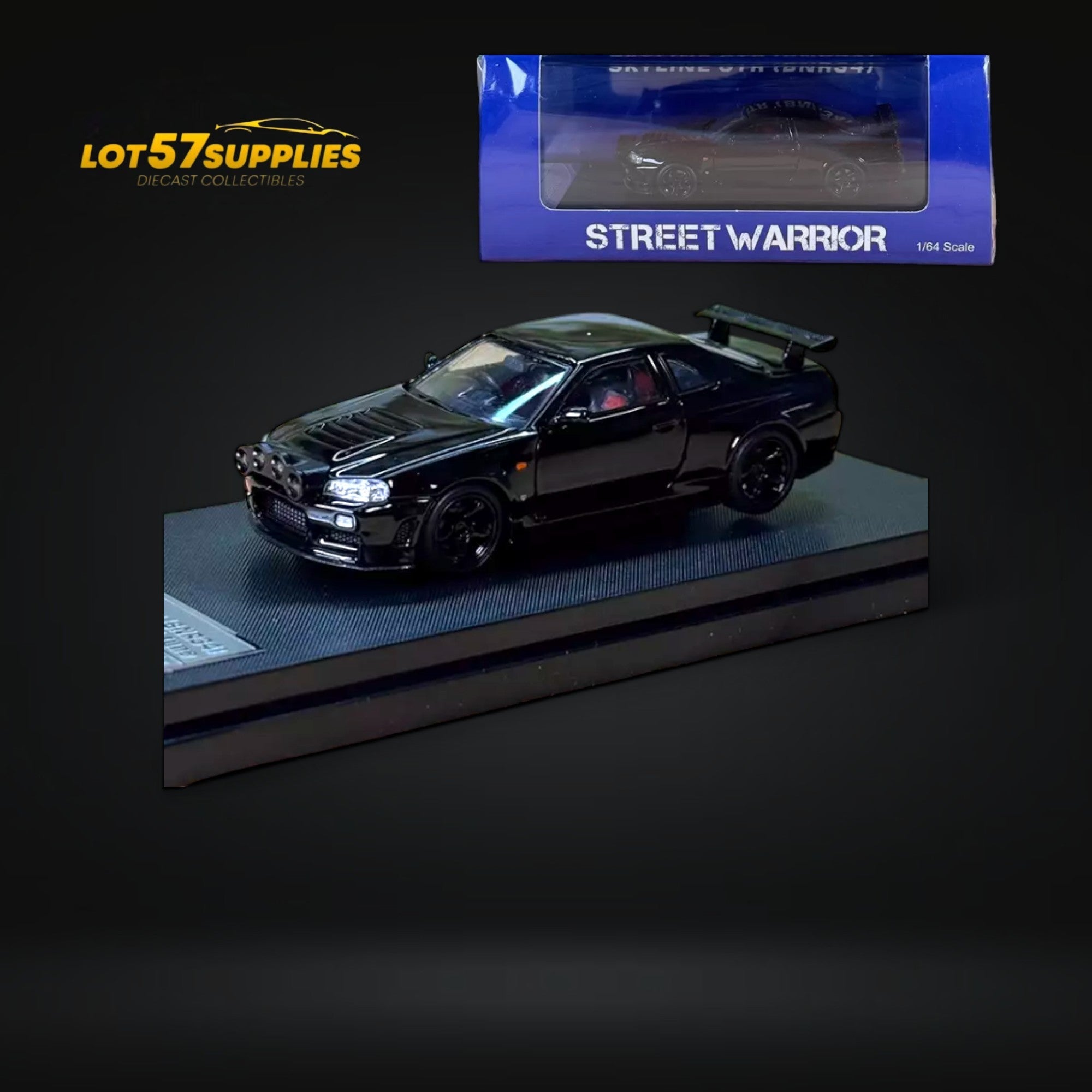 Street Weapon Nissan (R34) GT-R in Black Snow Drift 1:64 - Collectors World Toys