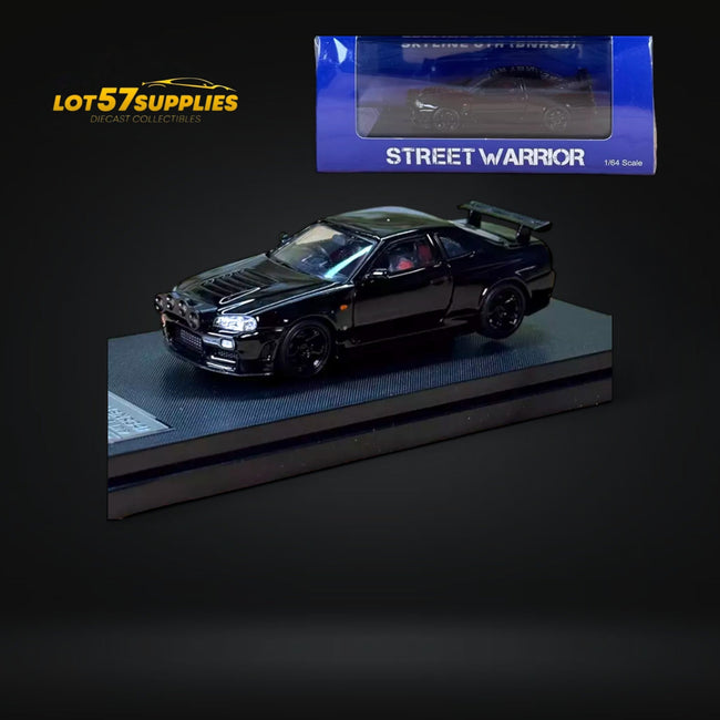 Street Weapon Nissan (R34) GT-R in Black Snow Drift 1:64 - Collectors World Toys Hover Image