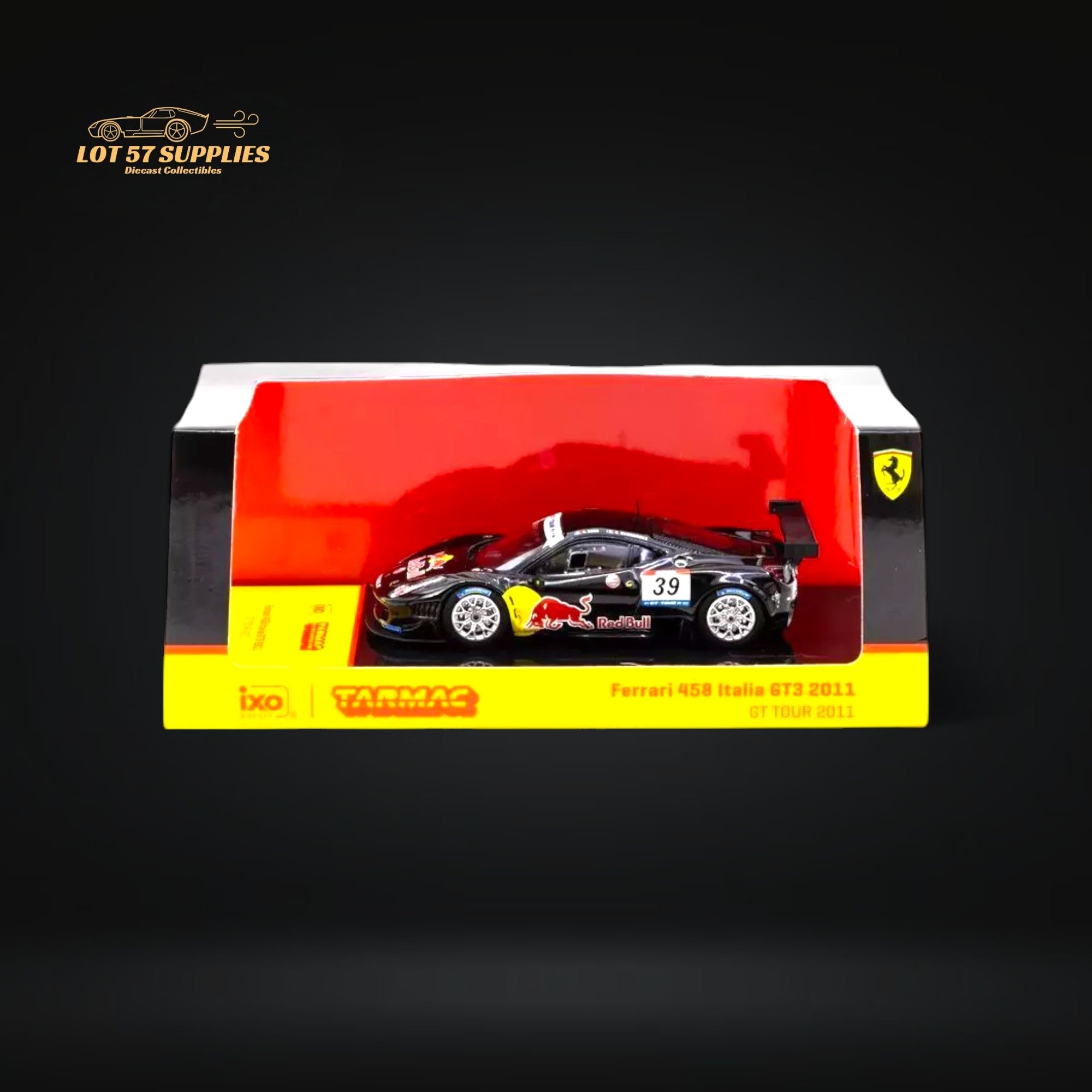 Tarmac Works Hobby64 Ferrari 458 Italia GT3 #39 GT TOUR 2011 Red Bull 1:64 - Collectors World Toys