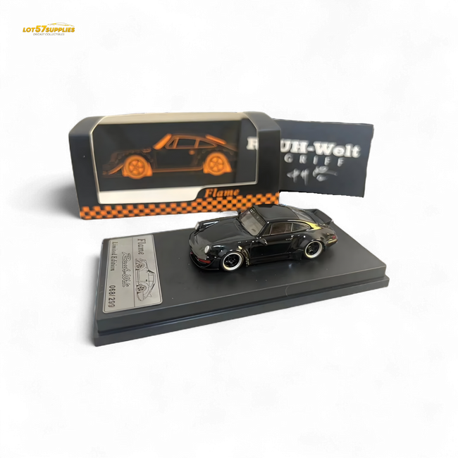 Flame Porsche 964 RWB Ducktail in Gloss Black 1:64 - Collectors World Toys Hover Image