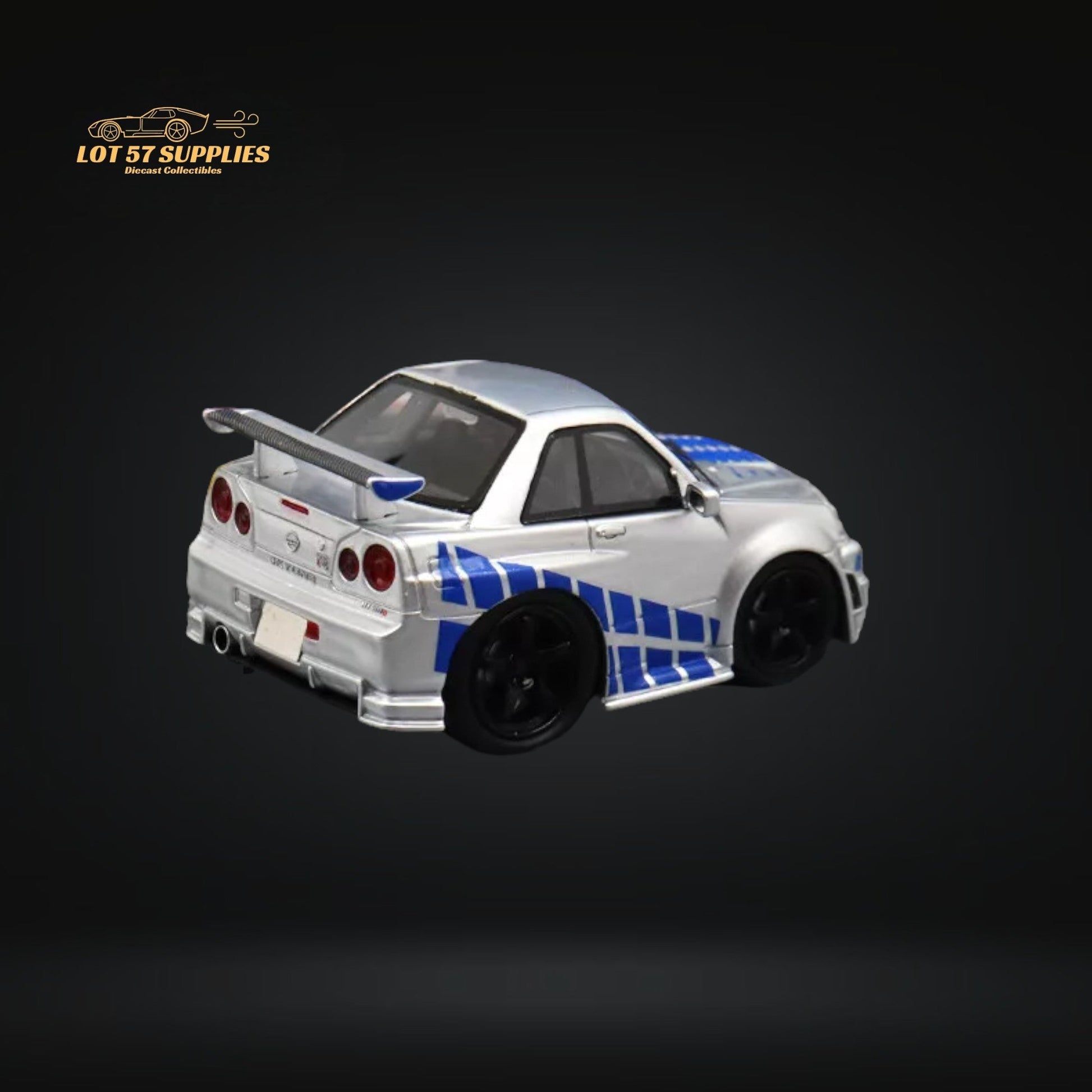 YM model X QCAR Skyline R34 Silver Blue F&F Livery Resin 1:64