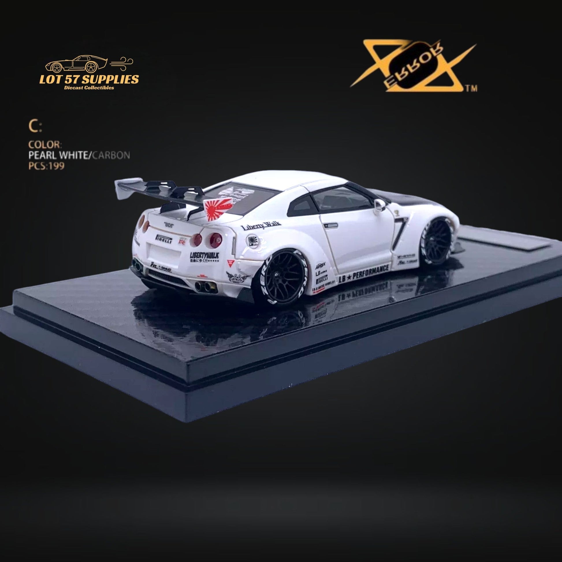 Error404 LB-Works Skyline GT-R R35 Pearl White Carbon Hood 1:64
