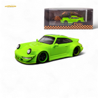 Flame Porsche 964 RWB Ducktail in Fluorescent Green 1:64 - Collectors World Toys