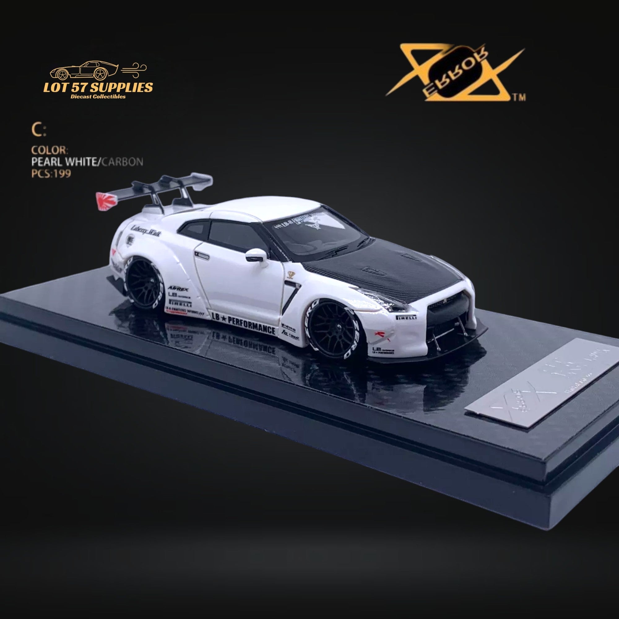 Error404 LB-Works Skyline GT-R R35 Pearl White Carbon Hood 1:64 - Collectors World Toys