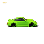 Flame Porsche 964 RWB Ducktail in Fluorescent Green 1:64 - Collectors World Toys