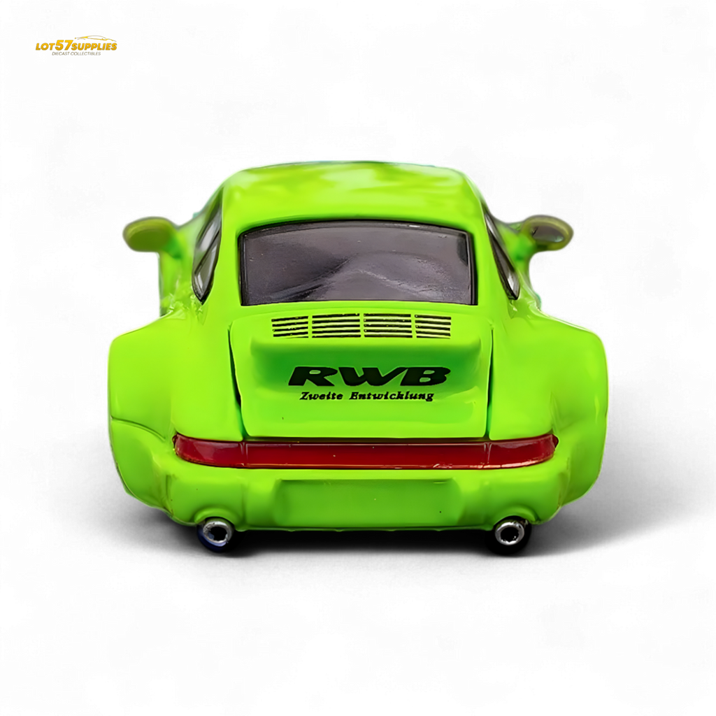 Flame Porsche 964 RWB Ducktail in Fluorescent Green 1:64 - Collectors World Toys
