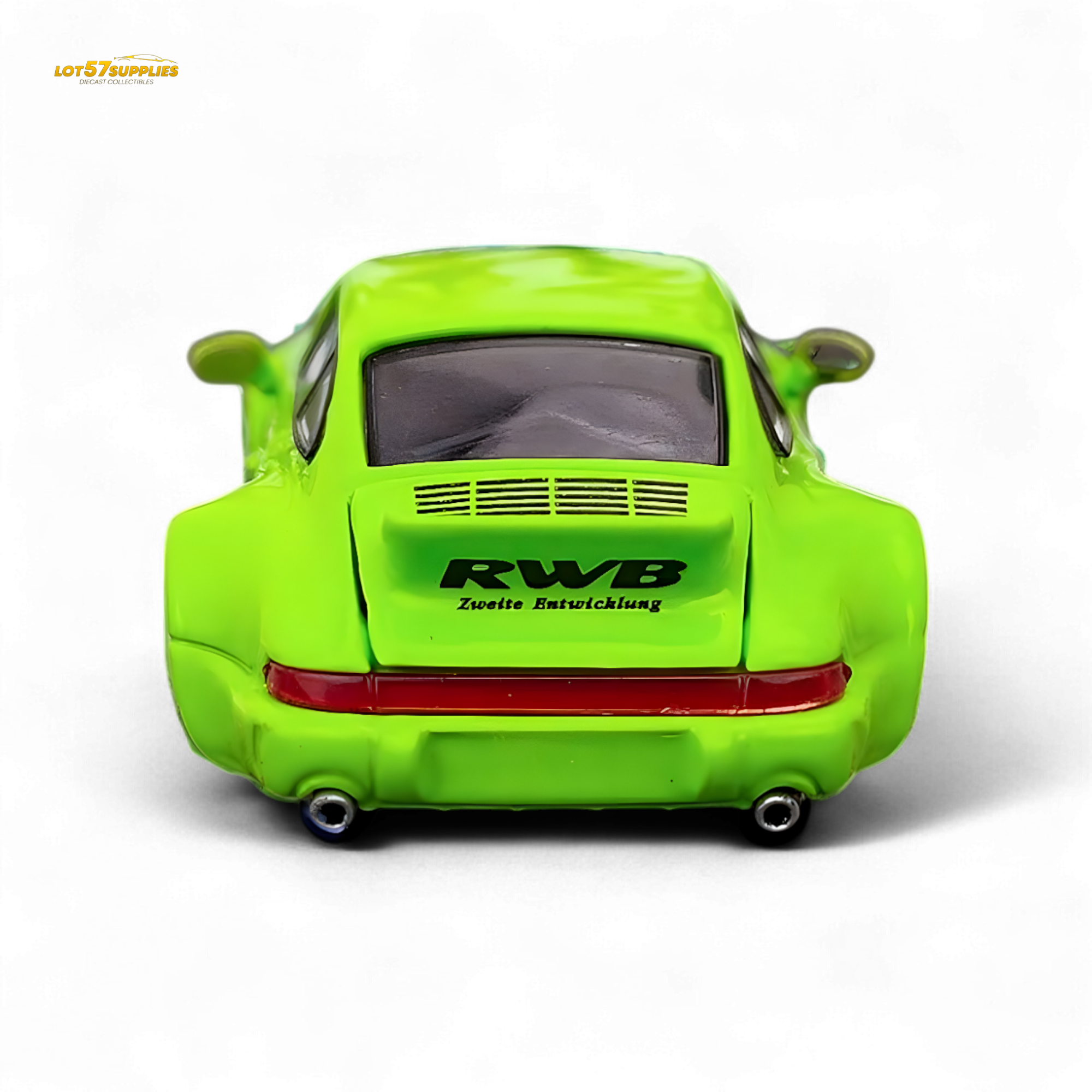 Flame Porsche 964 RWB Ducktail in Fluorescent Green 1:64 - Collectors World Toys